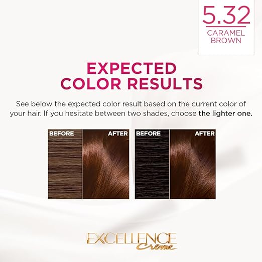 L'Oréal Paris Hair Colour, Radiant At-Home Hair Colour with up to 100% Grey Coverage, Excellence Creme, 5.32 Caramel Brown, 72ml+100g