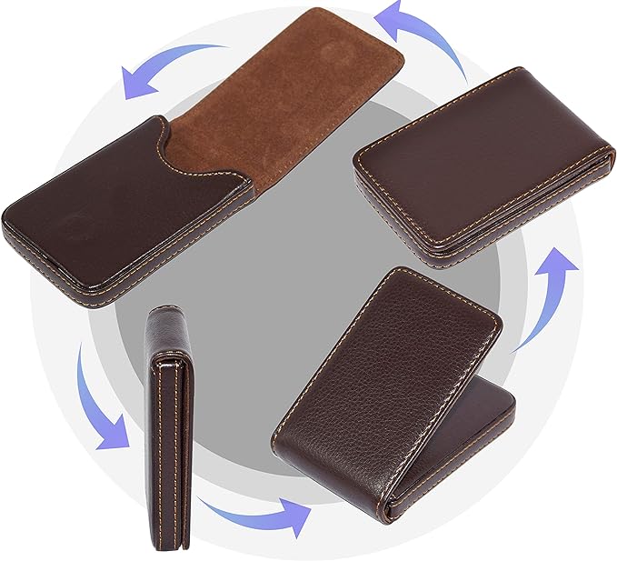 NISUN PU Leather Pocket Sized Business Credit ATM Card Holder Case Wallet with Magnetic Shut (Brown, 9.5 X 6.5 X 1.5 cm)