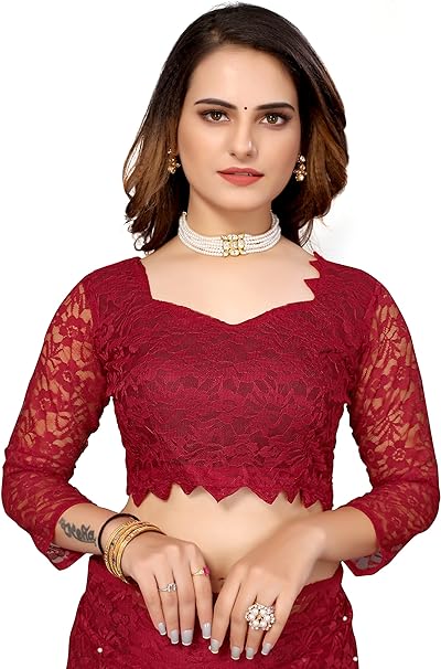 Yashika Womens Solid Net Saree With Blouse Piece