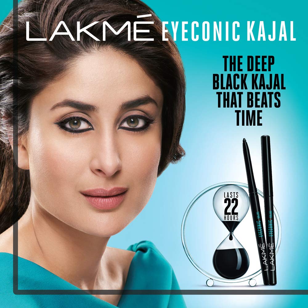 LAKMÉ Lakmã Eyeconic Kajal Pencil Twin Pack, Black, 0.35G With 0.35G, Matte Finish