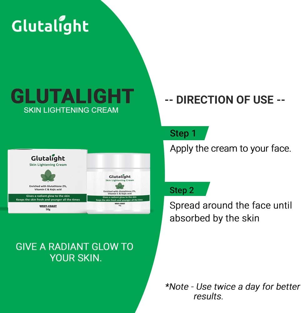 Glutalight Skin Whitening Brightening Lightening Cream with Glutathione Vitamin C Kojic Acid - 50g