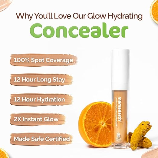 Mamaearth Glow Hydrating Concealer with Vitamin C & Turmeric for 100% Spot Coverage - 03 Nude Glow - 6 ml