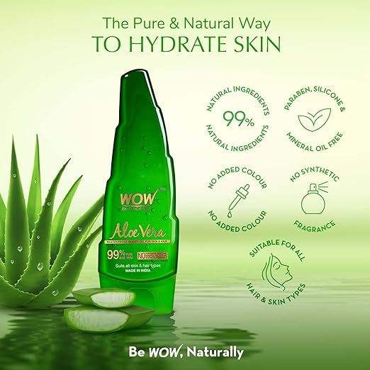 Wow 99% Pure Aloe Vera Gel - Ultimate For Skin And Hair - No Parabens, Silicones, Mineral Oil, Color, Synthetic Fragrance, 250 ml