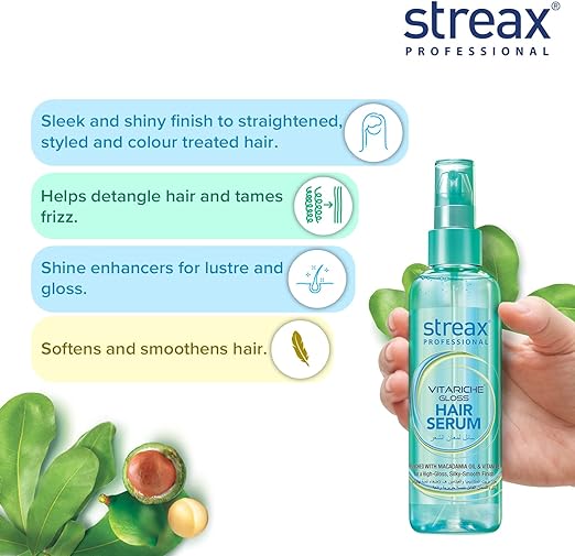 Streax Professional Vitariche Gloss Hair Serum for Women & Men – 100ml, Pack of 2