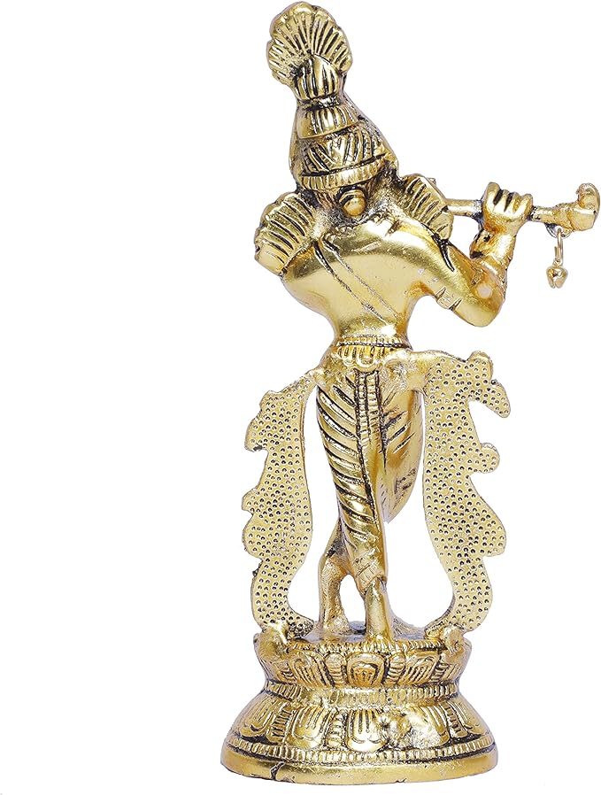 KridayKraft Lord Krishna Metal Statue,Krishna Murti Playing Flute for Temple Pooja,Decor Your Home,Office & Gift Your Relatives