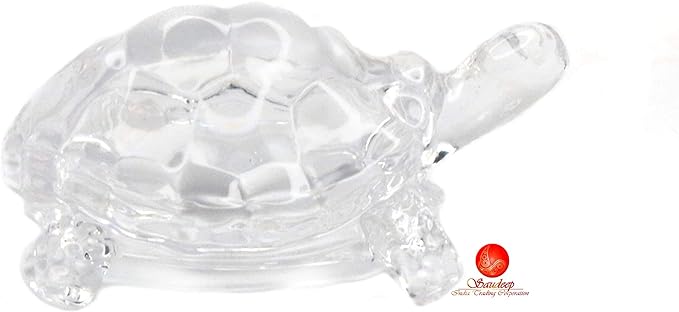 SAUDEEP INDIA Vastu Feng Shui Crystal Turtle Tortoise With Plate For Good Luck Showpiece, Small, White