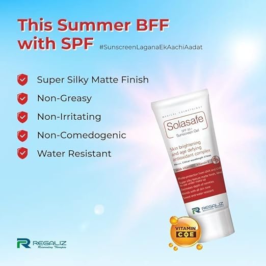 REGALIZ Solasafe SPF 50+ Silicone Sunscreen, Skin Brightening And Age Defying Antioxidant Complex - 50g