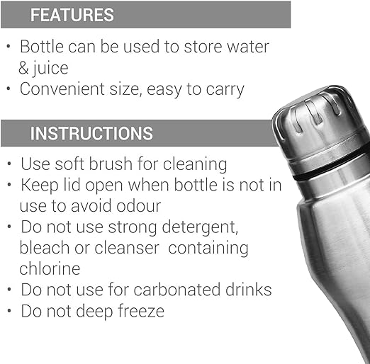 Milton Elate 750 Stainless Steel Water Bottle, 635 ml, Silver