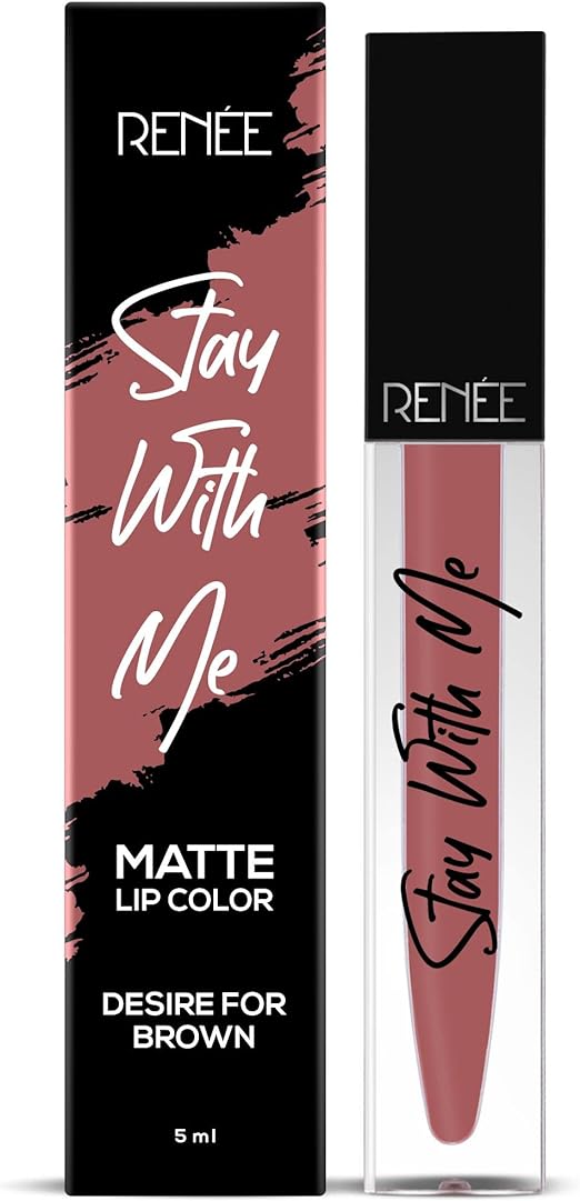 RENEE Stay With Me Non Transfer Matte Liquid Lip Color 5ml (Desire For Brown) - Kiss Proof | Smudge Proof | Waterproof | Long Lasting Liquid Lipstick