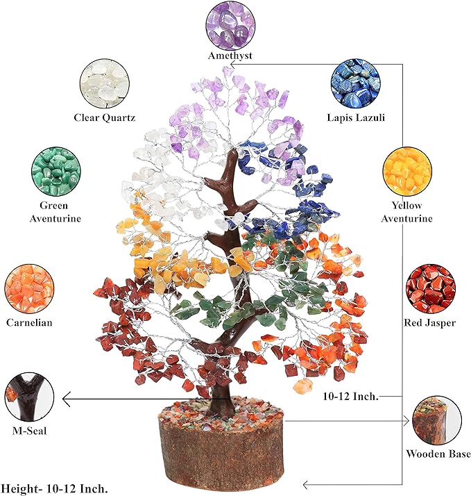 Crocon Seven Chakra Tree of Life - Crystal Tree of Life - Handmade Gemstone Tree - Healing Crystal Decoration - Money Tree Bonsai - Feng Shui Decor