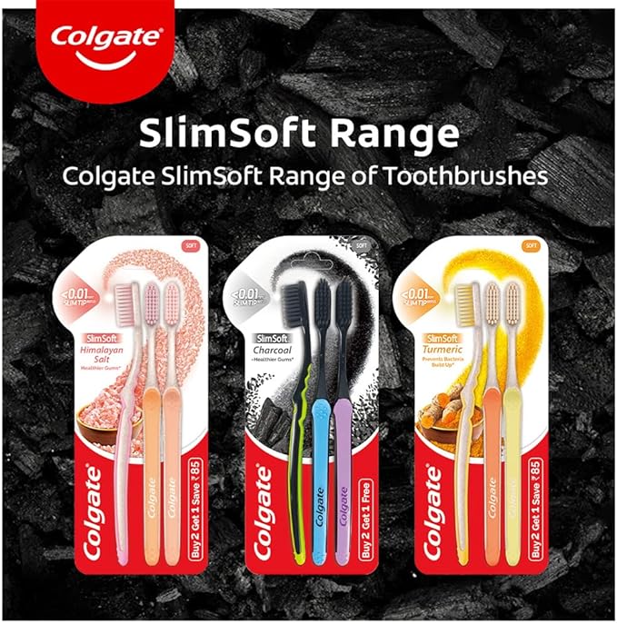 Colgate Slim Soft Charcoal Toothbrush 17x Slimmer Soft Tip Bristles (Buy 2 Get 2)