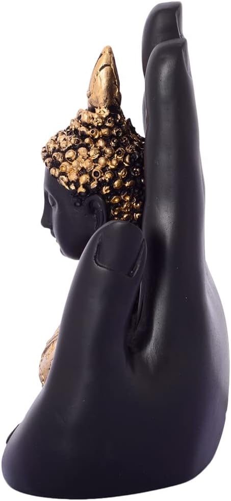 eCraftIndia Golden Handcrafted Palm Buddha Polyresin Showpiece 7In Golden And Black