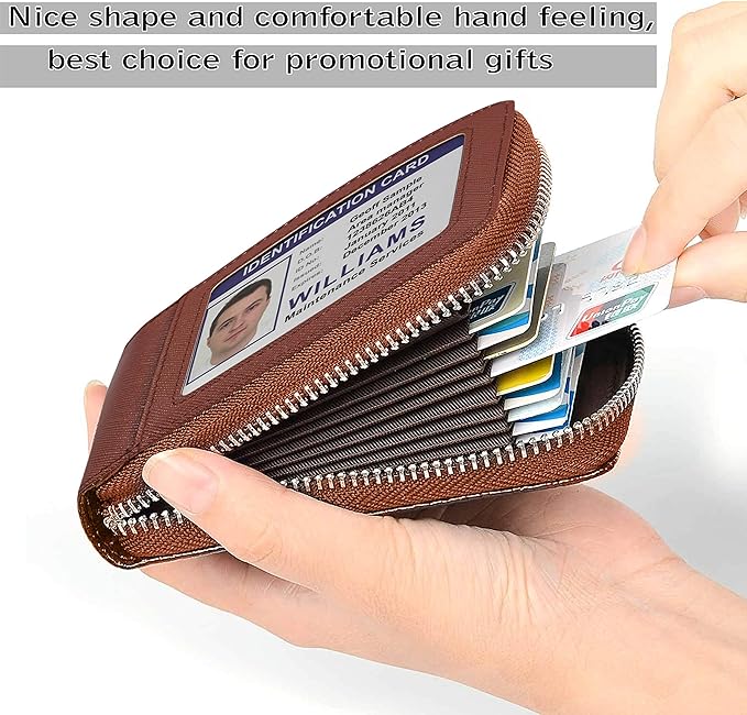 Storite PU Leather 9 Slot Vertical Card Holder Money Wallet Zipper Coin Purse for Men Women -Light Brown,