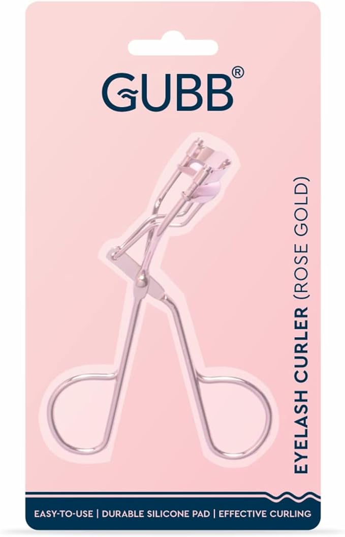 GUBB Eyelash Curler For Women - Suitable for All Eye Shapes | Offers Perfect Curls | Elegant Design for better hold | Eye Makeup Tool Comes with Stainless Steel Body & Silicon Cushion Base - Rose Gold