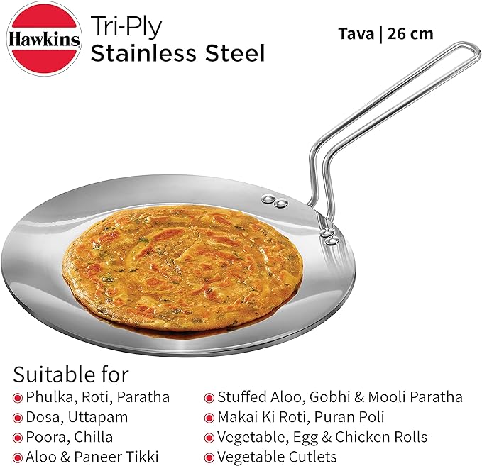 Hawkins Tri-Ply Stainless Steel Tava 26 cm, 3.5mm Induction Compatible