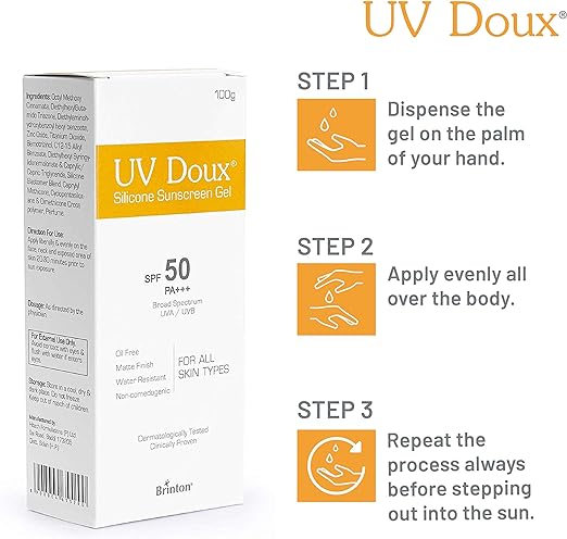 Brinton Healthcare Uvdoux Face-Body Sunscreen Gel with Broad Spectrum Spf50 PA+++,100gm