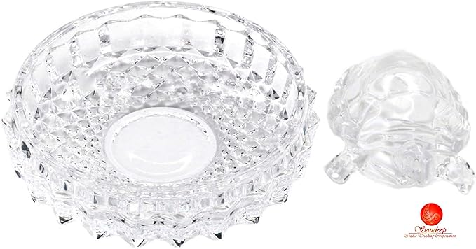 SAUDEEP INDIA Vastu Feng Shui Crystal Turtle Tortoise With Plate For Good Luck Showpiece, Small, White