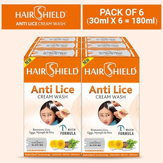 Hairshield Anti Lice Cream Wash 30ml Each (Pack Of 6) Free Head Lice Comb With Every Pack