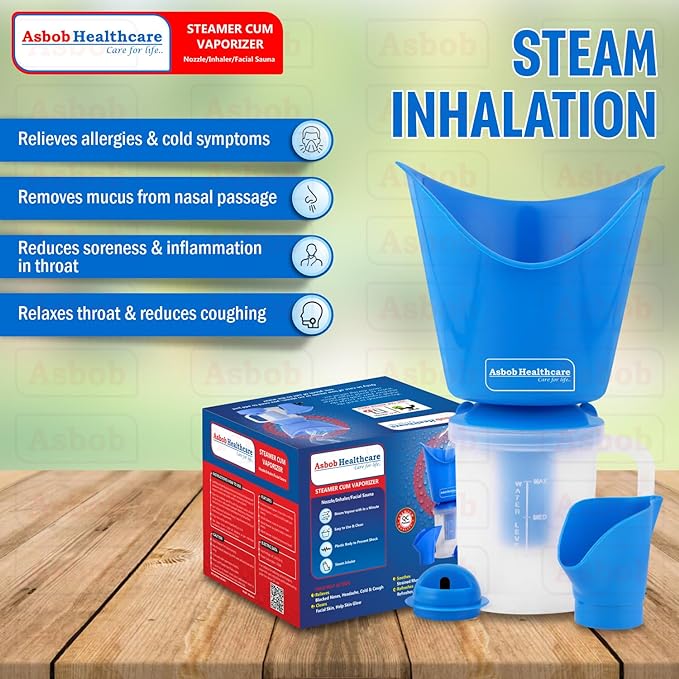 Asbob 3 In 1 Steam Vaporizer Nozzle Inhaler Machine for Cold and Cough (Blue)