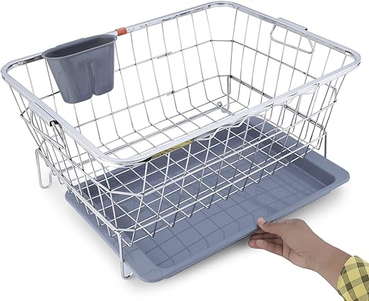 LiMETRO STEEL Stainless Steel Dish Drainer | After Wash Utensils Basket (Dish Rack with Tray)