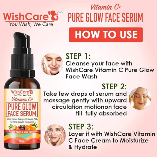 WishCare Pure Glow 35% Vitamin C Face Serum - With Hyaluronic Acid, Retinol, Niacinamide, Oranges, Berries & Turmeric - For Glowing, Bright, Young and Even Toned Skin - 30 ml