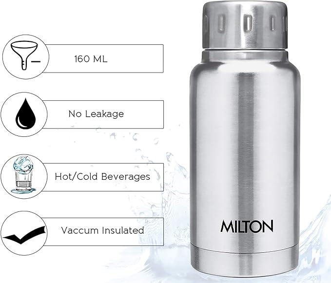 MILTON Elfin Thermosteel Hot and Cold Water Bottle,160ml, Silver