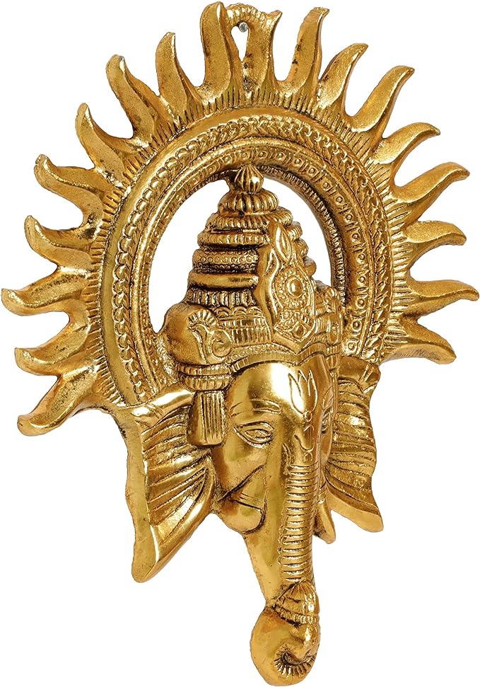 KridayKraft Metal Ganesha ji Statue,Ganpati Wall Hanging Sculpture Lord Ganesh Idol Lucky Feng Shui Wall Decor (Gold)