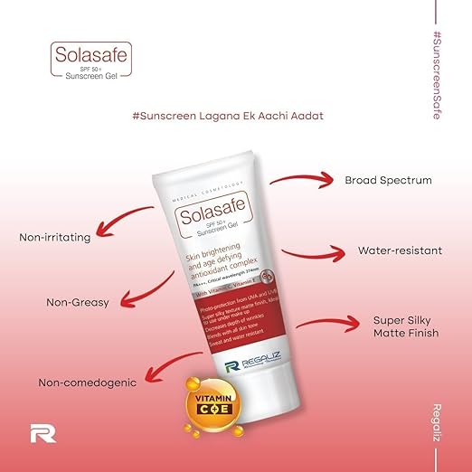 REGALIZ Solasafe SPF 50+ Silicone Sunscreen, Skin Brightening And Age Defying Antioxidant Complex - 50g