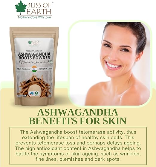 BLISS OF EARTH USDA Organic Ashwagandha Root Powder For Height Growth & Stress Relief  453g