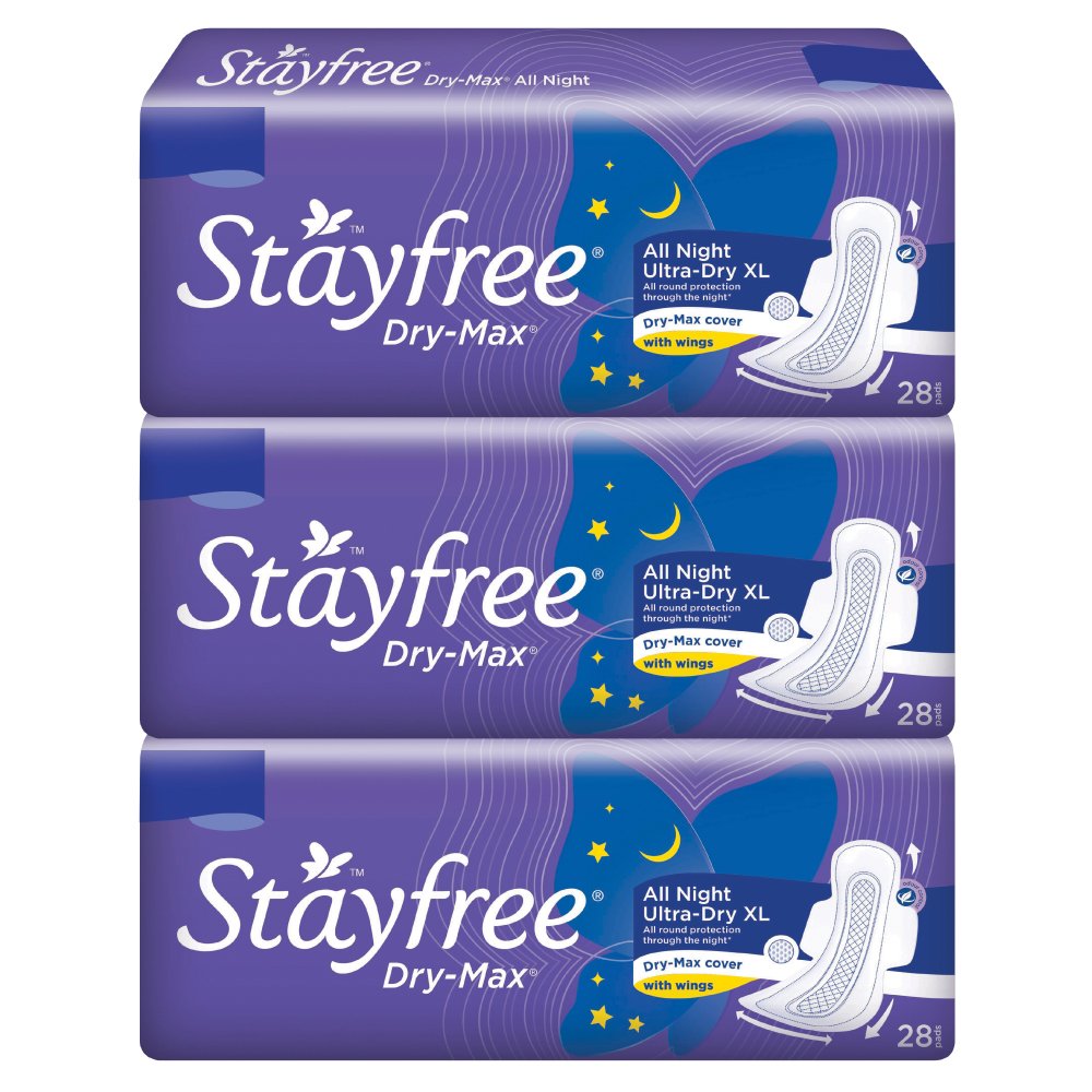 Stayfree Dry Max All Night XL Dry Cover Sanitary Pads For Women Combo, 28s x 2 (56 Pads)