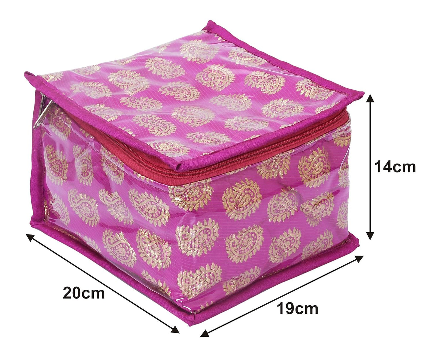 Kuber Industries Brocade Jewellery Kit|Wedding collection Gift with 10 Pouches, Pack of 1 (Pink)