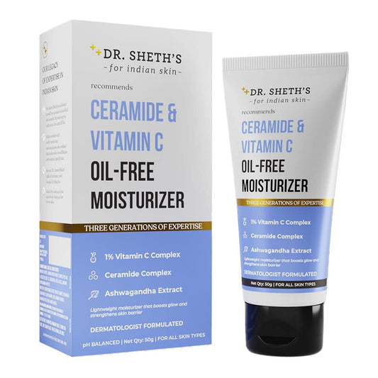 Dr. Sheth's Ceramide & Vitamin C Oil - Free Moisturizer| Lightweight Moisturizer to Hydrate & Brighten Skin | With Vitamin C, Ceramide & Ashwagandha | For Women & Men | 50g