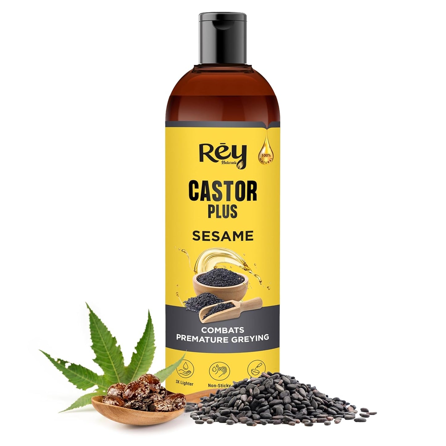 Rey Naturals Premium Cold Pressed Castor Oil - Pure & Virgin Grade - for Healthy Hair and Skin - 200ml