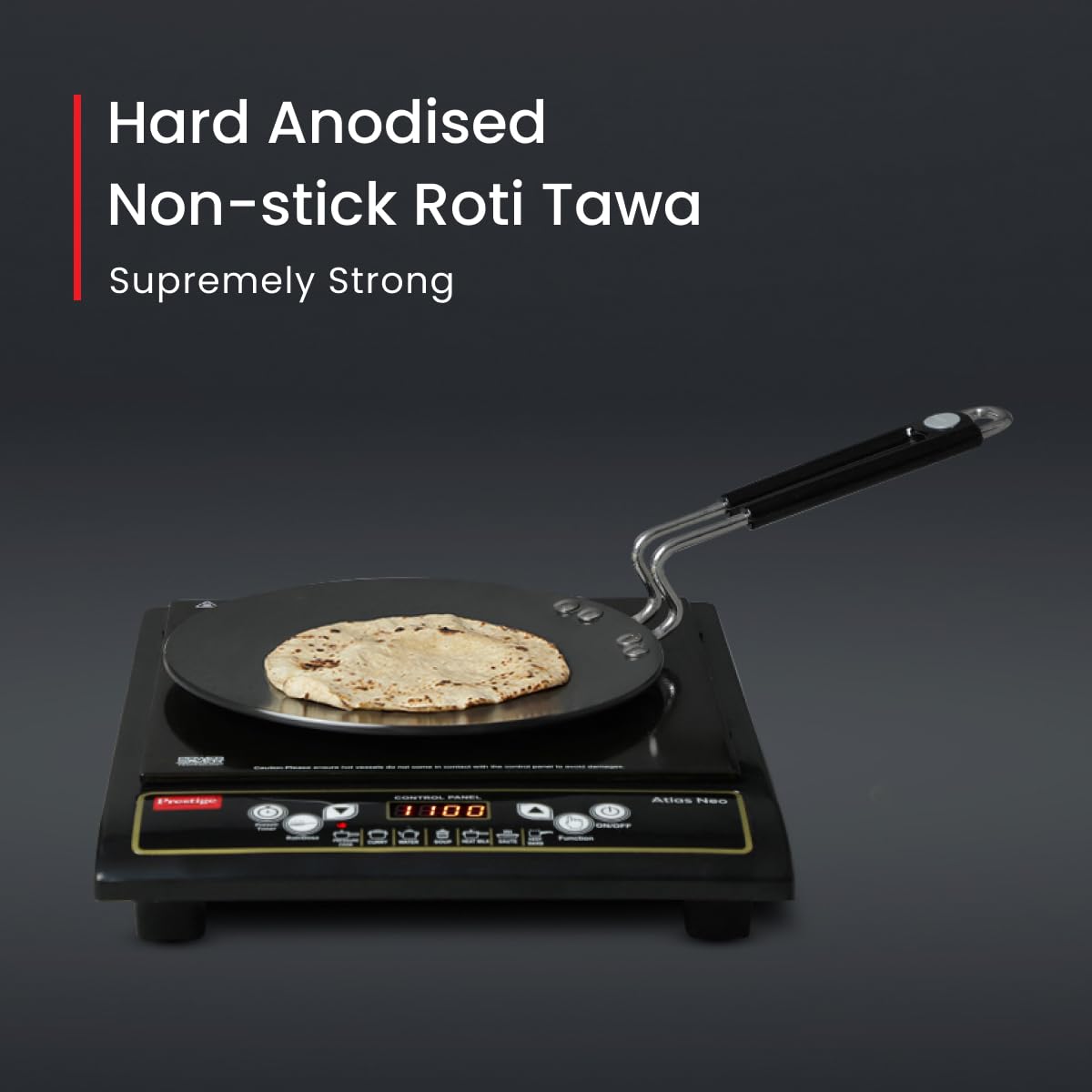 Prestige Hard Anodised Plus Cookware Induction Base Roti Tawa, 225mm, Black