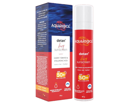 Aqualogica Detan+ Dewy Lightweight Sunscreen with SPF 50+ & PA++++ for UVA/B & Blue Light Protection  50GM