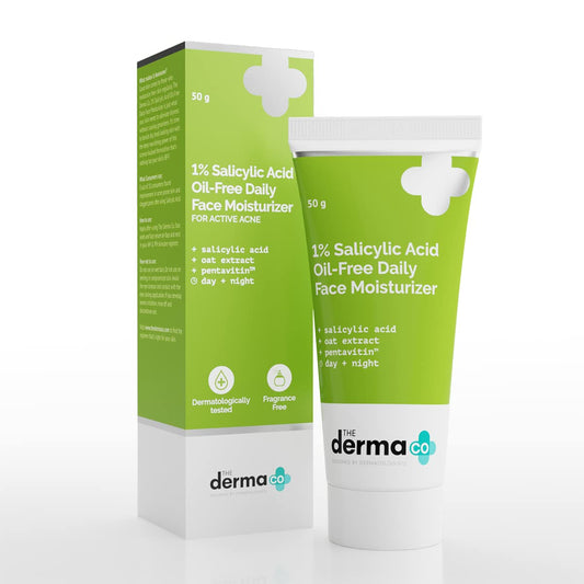 The Derma Co 1% Salicylic Acid Oil-Free Face Moisturizer with Oat Extract for Active Acne - 50g