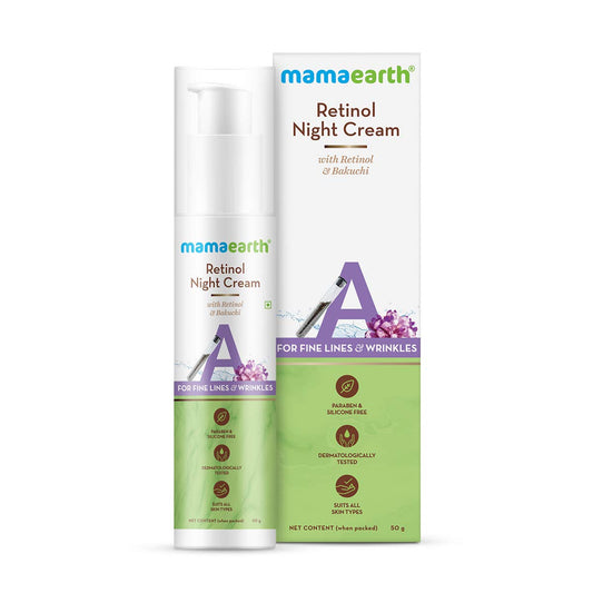 Mamaearth Retinol Night Cream For Women with Retinol & Bakuchi for Anti Aging, Fine Lines and Wrinkles – 50 g