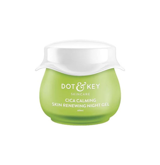 Dot & Key CICA Calming Skin Renewing Night Gel | For Oily, Acne Prone And Sensitive Skin | Night Cream with Niacinamide, Green Tea & Hyaluronic | Fades Blemishes & Dark Spots | 60ml