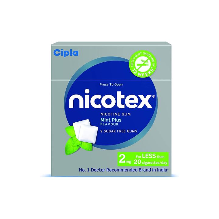 Cipla Nicotex Nicotine Sugar Free Gums 2mg | Helps to Quit Smoking | WHO - Approved Therapy | 9 Gums each pack | Pack of 10 (Mint Plus)