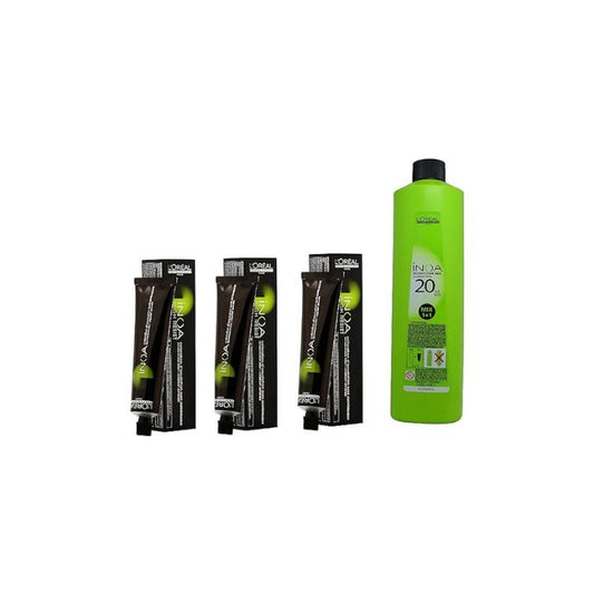 L'Oreal Inoa Permanent Colour Ammonia-free with Oil Developer 4.0 Brown (60ml,1000ml) - 3 Tube