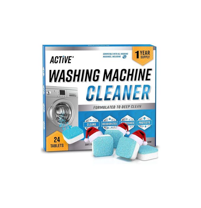 Active Washing Machine Cleaner Descaler 24 Pack - Deep Cleaning Tablets For HE Front Loader & Top Load Washer, Septic Safe Eco-Friendly Deodorizer, Clean Inside Drum And Laundry Tub Seal 12 Month Supply