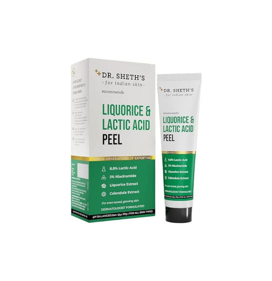 Dr. Sheth's Liquorice & 8.8% Lactic Acid (AHA) Chemical Peel For Even-Toned, Glowing Skin With 2% Niacinamide, Calendula Extract, AHA Peeling Solution For Face, Chemical Exfoliator For Unisex, 30g