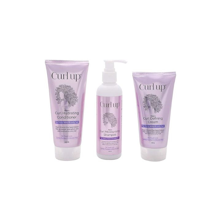 Curl Up Curl Care Bundle with Curly Hair Shampoo, Conditioner and Leave in Curl Defining Cream - For Dry Frizzy, Wavy & Curly Hair - Sulphate Paraben And Silicone Free (Combo of 3)