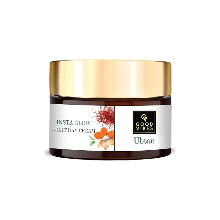 Good Vibes Ubtan Insta Glow Light Day Cream - Contain Saffron, Turmeric, & Vitamin B3 - Natural Exfoliant, Enhances Glow - Light Non Sticky Texture - Chemical Free - 50 g