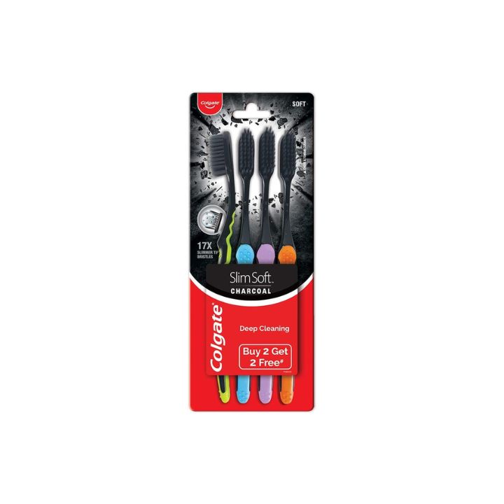 Colgate Slim Soft Charcoal Toothbrush 17x Slimmer Soft Tip Bristles (Buy 2 Get 2)