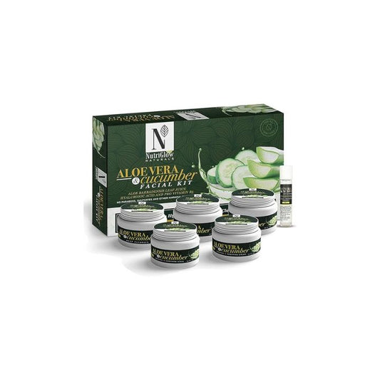 NUTRIGLOW Natural's Aloe Vera & Cucumber Facial Kit for Radiant Skin, Replenish Moisture, Cleanse Pores, Calms Skin, Anti Aging (8.8 Oz + 0.3 Fl Oz)