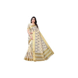 Yashika Womens Cotton Blend Saree With Blouse Piece, Free Size, Off-White