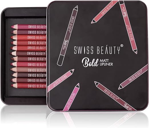 SWISS BEAUTY Bold Matte Lipliner Pencil (Multicolor,1.8g, Pack of 12)