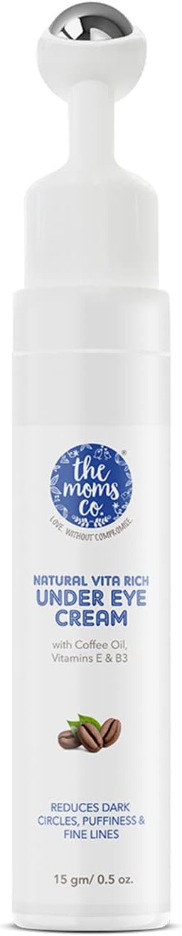 The Moms Co. Natural Vita Rich Under Eye Cream with Roller to Reduce Dark Circles, Puffiness and Fine Lines with Chia Seed Oil, Coffee Oil, Vitamins E and B3 (15 g/0.5 oz)