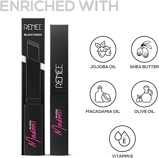 RENEE Madness PH Stick, 3g | Black lipstick that delivers pink hue, enriched with Vitamin E and Jojoba Oil